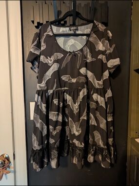 Widow Dollskill 3X Black Babydoll Dress with White Bat Motif